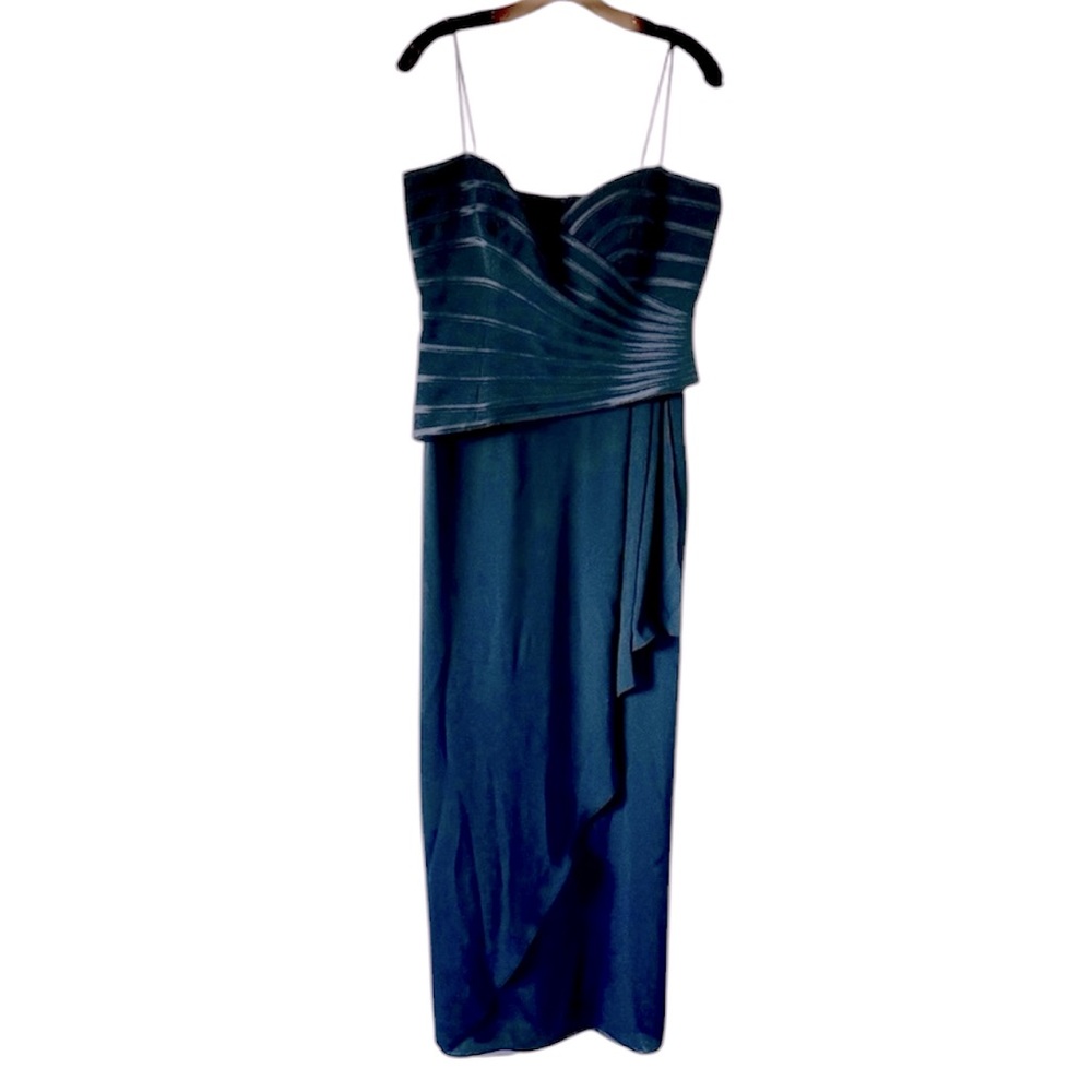 JH Collection Women’s Black evening gown  Asymmetrical Dress Spaghetti Strap 10